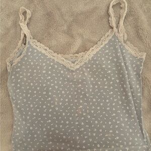 Brandy Melville Blue Floral Camisole with Cream Lace